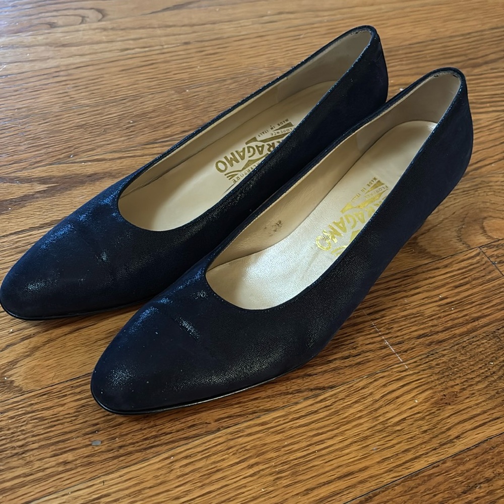 Vintage Ferragamo Pumps Blue Metallic 9B